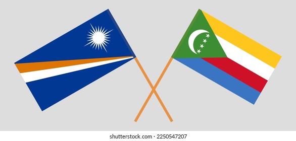 Crossed flags of Marshall Islands and the Comoros. Official colors. Correct proportion. Vector illustration
