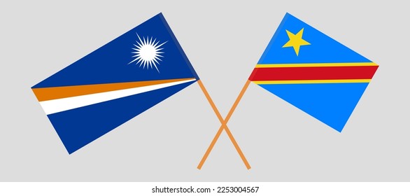 Crossed flags of Marshall Islands and Democratic Republic of the Congo. Official colors. Correct proportion. Vector illustration
