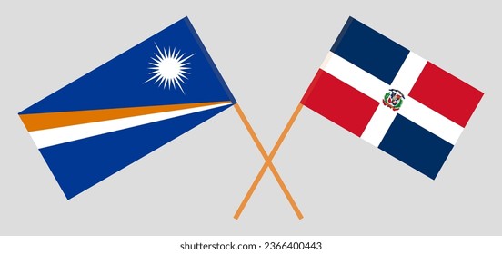 Crossed flags of Marshall Islands and Dominican Republic. Official colors. Correct proportion. Vector illustration
