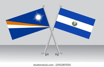 Crossed flags of Marshall Islands and El Salvador. Official colors. Correct proportion. Banner design