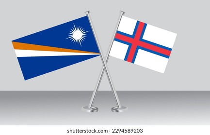 Banderas cruzadas de las Islas Marshall y las Islas Feroe. Colores oficiales. Proporción correcta. Diseño de pancartas