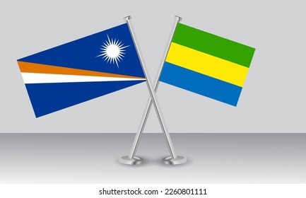 Banderas cruzadas de las Islas Marshall y Gabón. Colores oficiales. Proporción correcta. Diseño de pancartas
