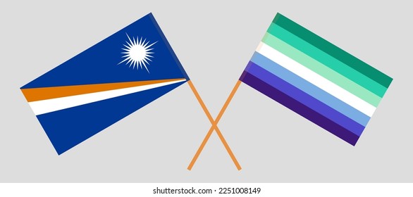 Crossed flags of Marshall Islands and gay men pride. Official colors. Correct proportion. Vector illustration
