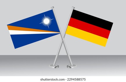Banderas cruzadas de las Islas Marshall y Alemania. Colores oficiales. Proporción correcta. Diseño de pancartas