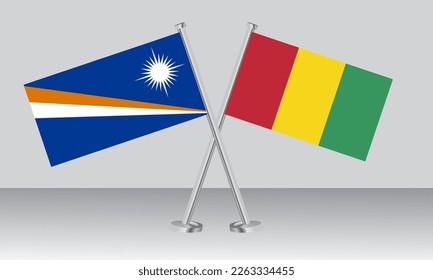 Crossed flags of Marshall Islands and Guinea. Official colors. Correct proportion. Banner design
