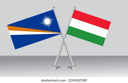 Banderas cruzadas de las Islas Marshall y Hungría. Colores oficiales. Proporción correcta. Diseño de pancartas