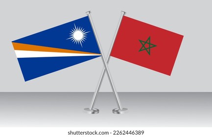 Banderas cruzadas de las Islas Marshall y la India. Colores oficiales. Proporción correcta. Diseño de pancartas
