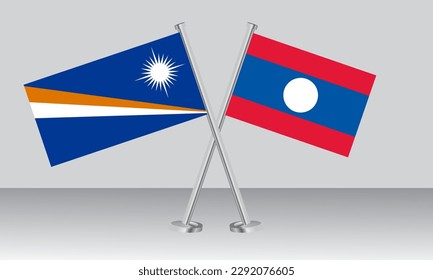 Banderas cruzadas de las Islas Marshall y Laos. Colores oficiales. Proporción correcta. Diseño de pancartas

