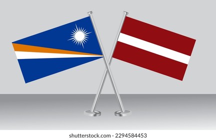 Crossed flags of Marshall Islands and Latvia. Official colors. Correct proportion. Banner design