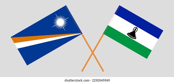 Gekreuzte Flaggen der Marshallinseln und Lesotho. Offizielle Farben. Richtiger Anteil. Vektorgrafik
