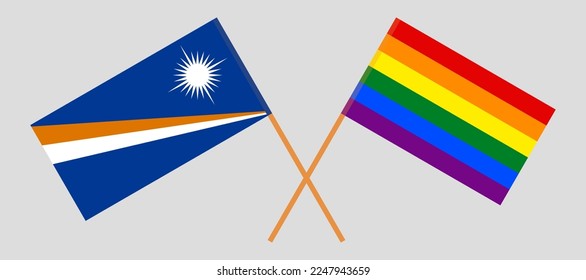 Crossed flags of Marshall Islands and LGBTQ. Official colors. Correct proportion. Vector illustration
