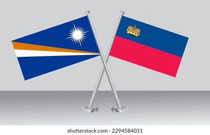 Crossed flags of Marshall Islands and Liechtenstein. Official colors. Correct proportion. Banner design