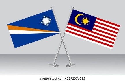 Banderas cruzadas de las Islas Marshall y Malasia. Colores oficiales. Proporción correcta. Diseño de pancartas
