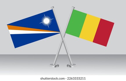 Crossed flags of Marshall Islands and Mali. Official colors. Correct proportion. Banner design
