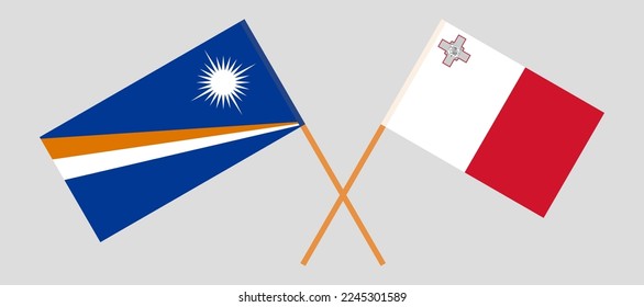 Crossed flags of Marshall Islands and Malta. Official colors. Correct proportion. Vector illustration
