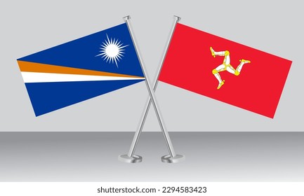 Crossed flags of Marshall Islands and Man. Official colors. Correct proportion. Banner design
