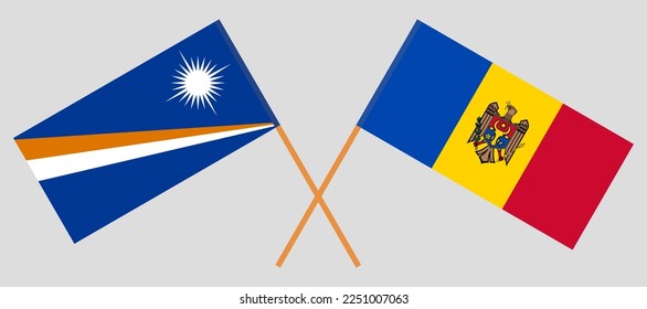 Crossed flags of Marshall Islands and Moldova. Official colors. Correct proportion. Vector illustration
