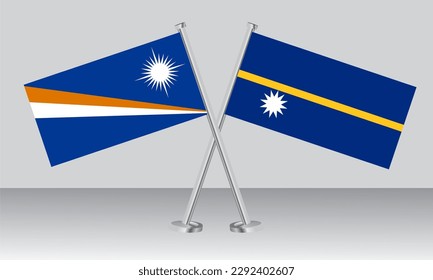Crossed flags of Marshall Islands and Nauru. Official colors. Correct proportion. Banner design