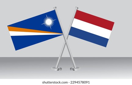 Crossed flags of Marshall Islands and Netherlands. Official colors. Correct proportion. Banner design