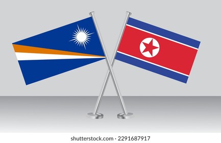 Crossed flags of Marshall Islands and North Korea. Official colors. Correct proportion. Banner design
