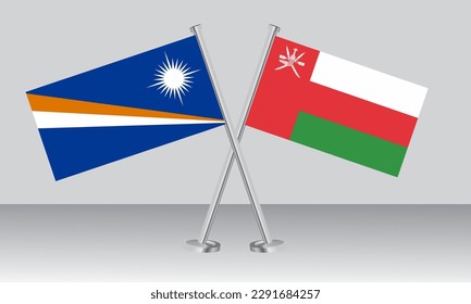 Crossed flags of Marshall Islands and Oman. Official colors. Correct proportion. Banner design
