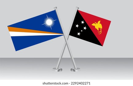Crossed flags of Marshall Islands and Papua New Guinea. Official colors. Correct proportion. Banner design