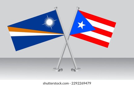 Crossed flags of Marshall Islands and Puerto Rico. Official colors. Correct proportion. Banner design