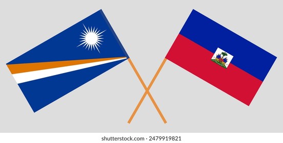 Crossed flags of Marshall Islands and Republic of Haiti. Official colors. Correct proportion. Vector illustration
