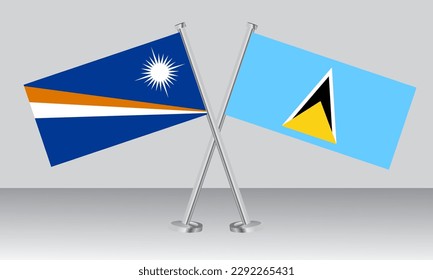 Crossed flags of Marshall Islands and Saint Lucia. Official colors. Correct proportion. Banner design