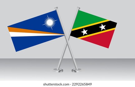 Crossed flags of Marshall Islands and  Saint Kitts and Nevis. Official colors. Correct proportion. Banner design