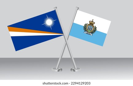 Crossed flags of Marshall Islands and San Marino. Official colors. Correct proportion. Banner design