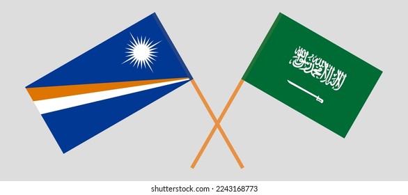 Crossed flags of Marshall Islands and Saudi Arabia. Official colors. Correct proportion. Vector illustration
