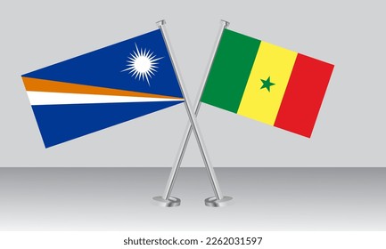 Gekreuzte Flaggen von Marshallinseln und Senegal. Offizielle Farben. Richtiger Anteil. Banner-Design
