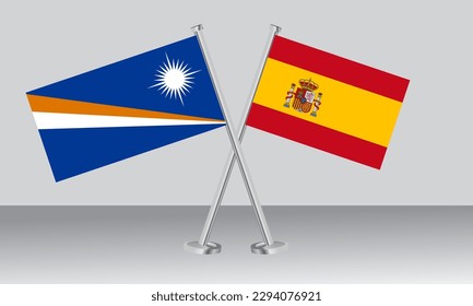 Crossed flags of Marshall Islands and Spain. Official colors. Correct proportion. Banner design