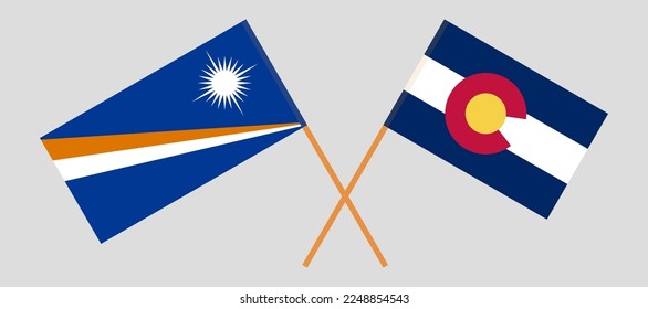 Banderas cruzadas de las Islas Marshall y el Estado de Colorado. Colores oficiales. Proporción correcta. Ilustración del vector
