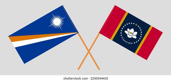 Banderas cruzadas de las Islas Marshall y el Estado de Misisipi. Colores oficiales. Proporción correcta. Ilustración del vector
