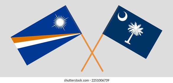 Crossed flags of Marshall Islands and The State of South Carolina. Official colors. Correct proportion. Vector illustration
