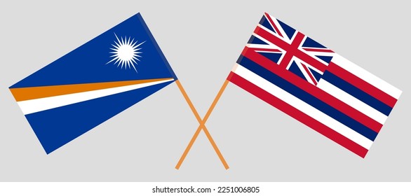Crossed flags of Marshall Islands and The State Of Hawaii. Official colors. Correct proportion. Vector illustration
