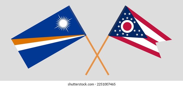 Crossed flags of Marshall Islands and the State of Ohio. Official colors. Correct proportion. Vector illustration
