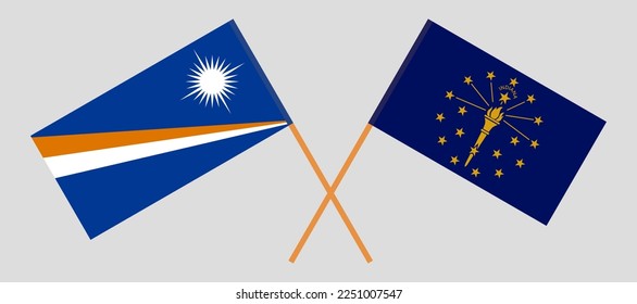 Crossed flags of Marshall Islands and the State of Indiana. Official colors. Correct proportion. Vector illustration
