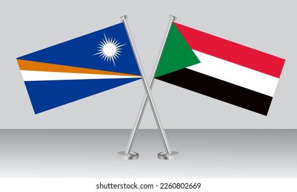 Banderas cruzadas de las Islas Marshall y Sudán. Colores oficiales. Proporción correcta. Diseño de pancartas
