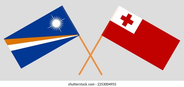 Crossed flags of Marshall Islands and Tonga. Official colors. Correct proportion. Vector illustration
