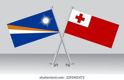 Crossed flags of Marshall Islands and Tonga. Official colors. Correct proportion. Banner design