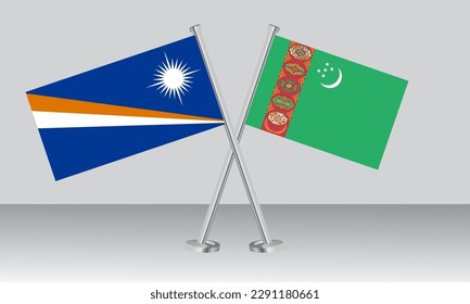 Crossed flags of Marshall Islands and Turkmenistan. Official colors. Correct proportion. Banner design
