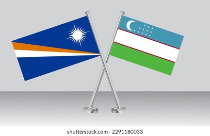 Crossed flags of Marshall Islands and Uzbekistan. Official colors. Correct proportion. Banner design
