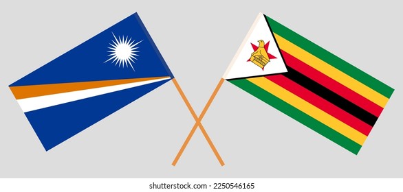 Crossed flags of Marshall Islands and Zimbabwe. Official colors. Correct proportion. Vector illustration
