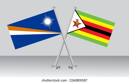 Crossed flags of Marshall Islands and Zimbabwe. Official colors. Correct proportion. Banner design
