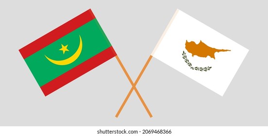 Crossed flags of Mauritania and Cyprus. Official colors. Correct proportion