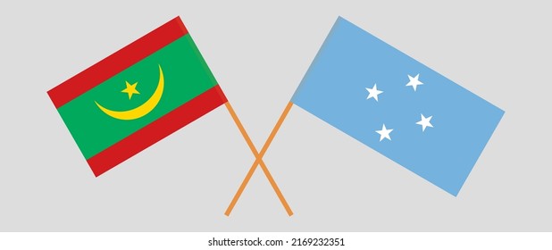 Crossed flags of Mauritania and Micronesia. Official colors. Correct proportion. Vector illustration
