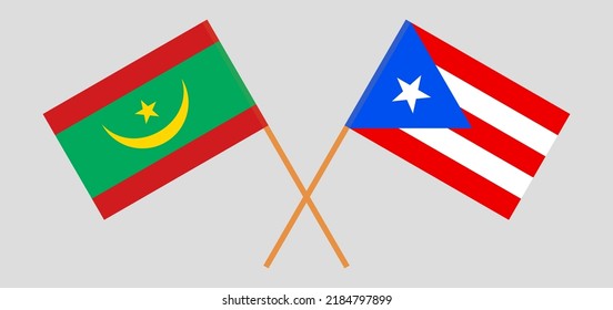 Crossed flags of Mauritania and Puerto Rico. Official colors. Correct proportion. Vector illustration
